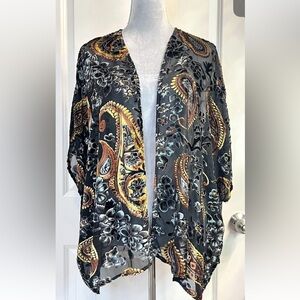 Umgee black velvet burnout Paisley Open Front Bohemian Cardigan size M/L NWT